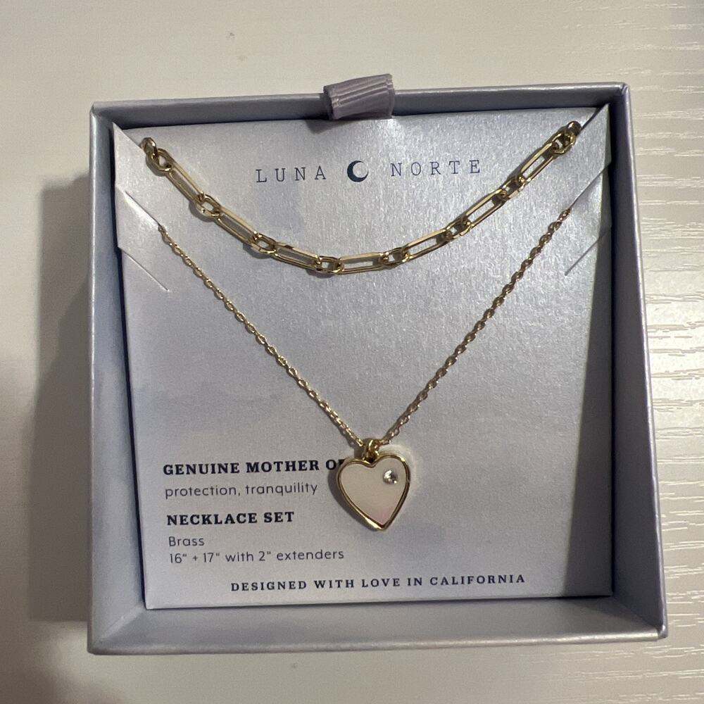 Lovely Luna Norte Brass Genuine MOP CZ Icon Heart Necklace rhinestone - Picture 1 of 3